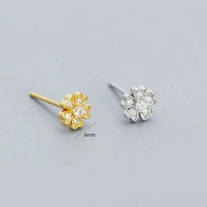 Fashion Flower Sterling Silver Inlay Zircon Ear Studs 1 Pair