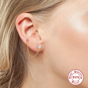 Fashion Flower Sterling Silver Plating Inlay Zircon Ear Studs 1 Piece