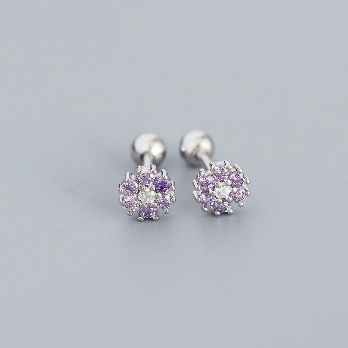 Fashion Flower Sterling Silver Zircon Ear Studs 1 Pair