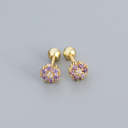 Fashion Flower Sterling Silver Zircon Ear Studs 1 Pair