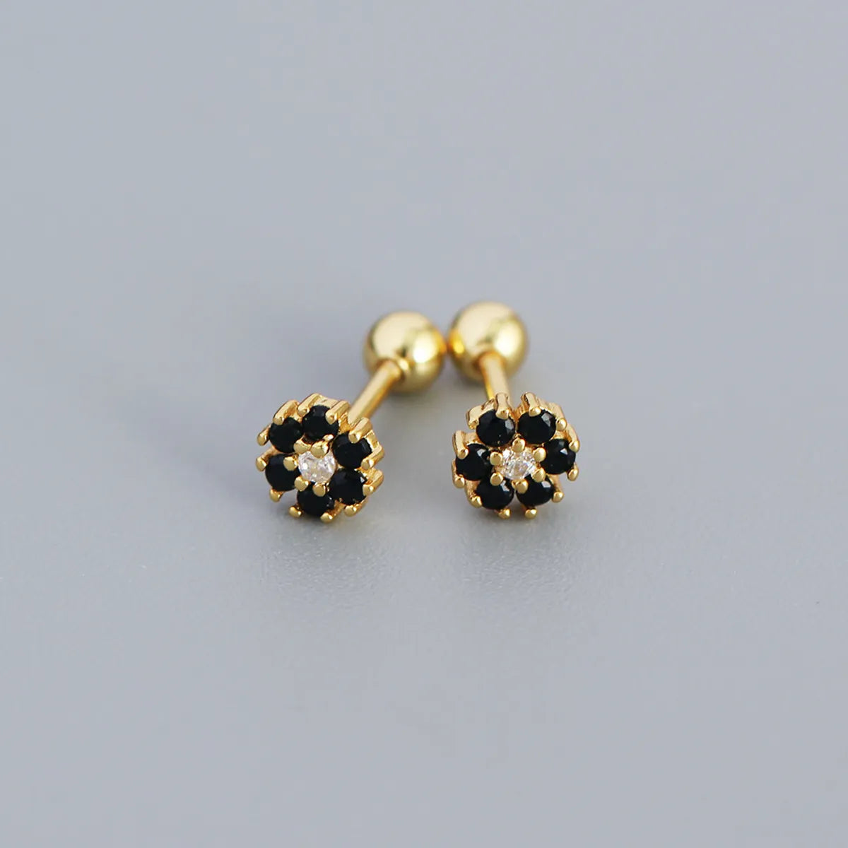 Fashion Flower Sterling Silver Zircon Ear Studs 1 Pair