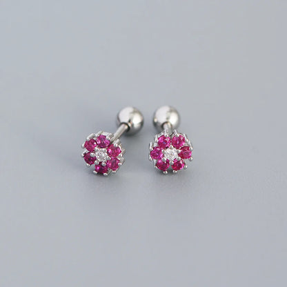 Fashion Flower Sterling Silver Zircon Ear Studs 1 Pair