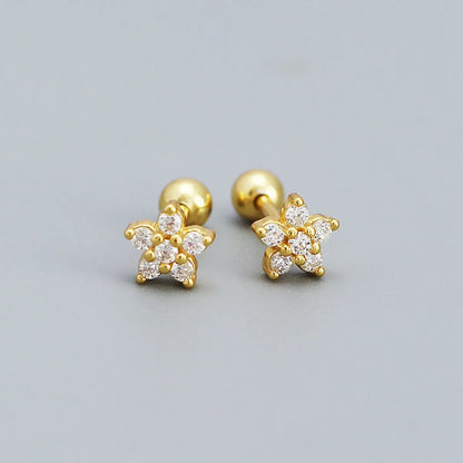 Fashion Flower Sterling Silver Zircon Ear Studs 1 Pair