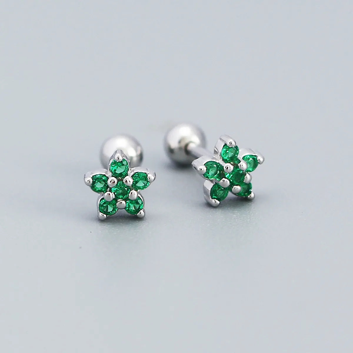 Fashion Flower Sterling Silver Zircon Ear Studs 1 Pair