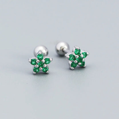 Fashion Flower Sterling Silver Zircon Ear Studs 1 Pair