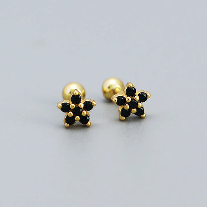 Fashion Flower Sterling Silver Zircon Ear Studs 1 Pair