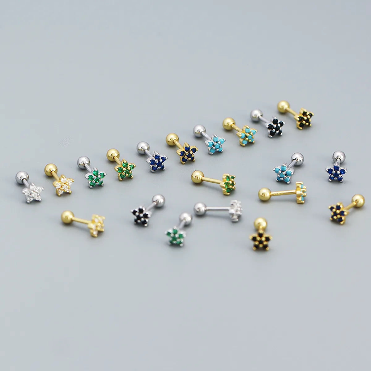 Fashion Flower Sterling Silver Zircon Ear Studs 1 Pair