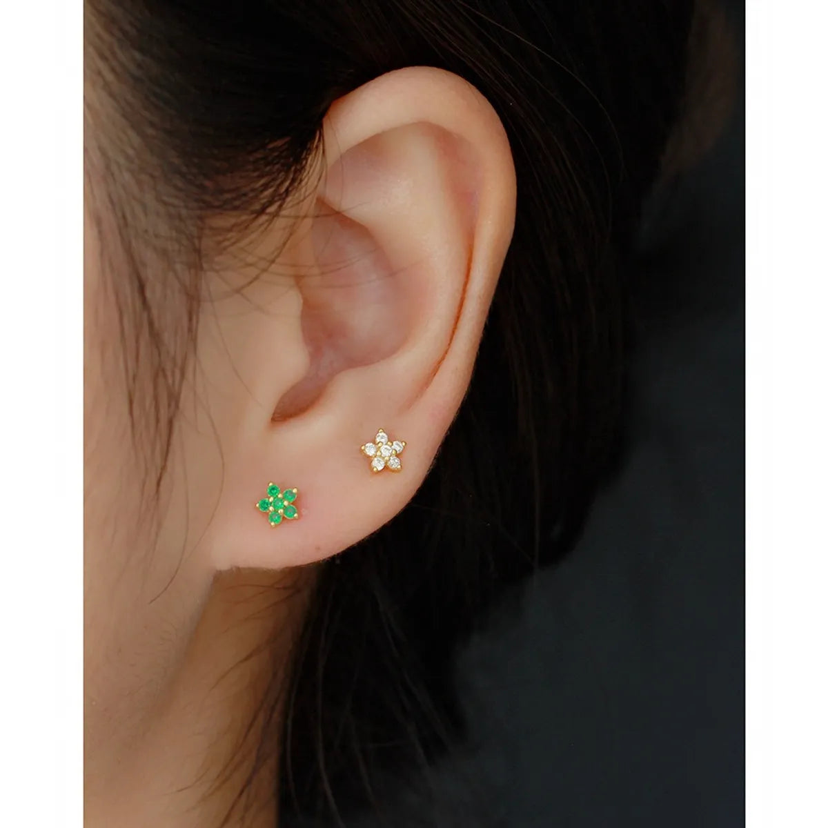 Fashion Flower Sterling Silver Zircon Ear Studs 1 Pair