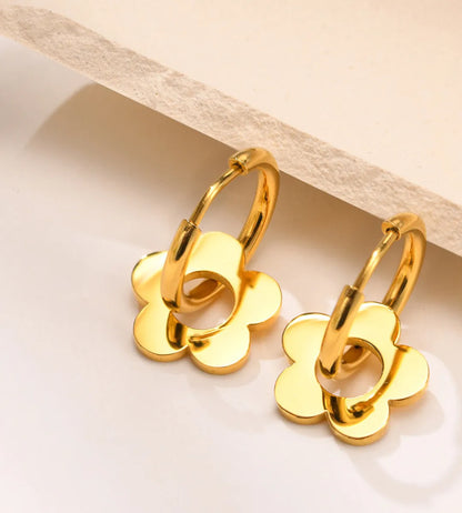 1 Pair Fashion Flower Gold Plated 304 Stainless Steel Titanium Steel 18K Gold Plated Drop Earrings