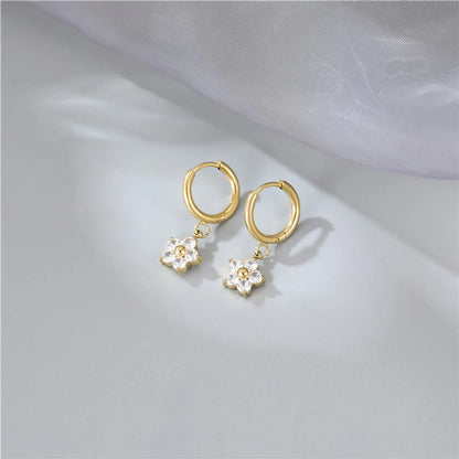 Fashion Flower Titanium Steel Plating Inlay Artificial Diamond Drop Earrings 1 Pair