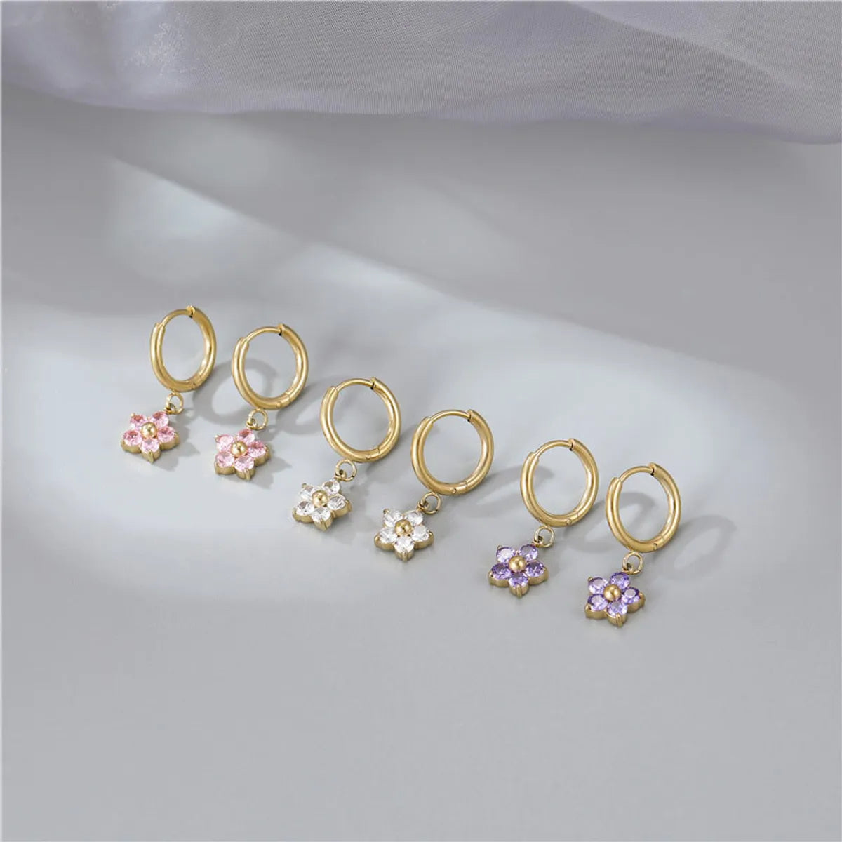 Fashion Flower Titanium Steel Plating Inlay Artificial Diamond Drop Earrings 1 Pair