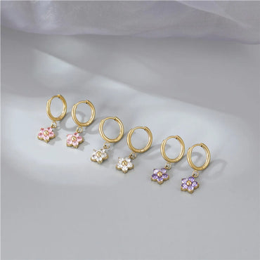 Fashion Flower Titanium Steel Plating Inlay Artificial Diamond Drop Earrings 1 Pair