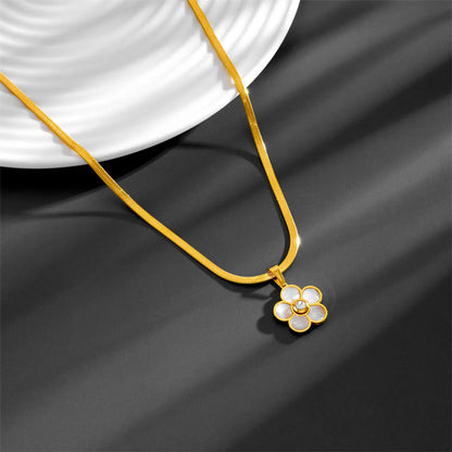 Fashion Flower Titanium Steel Plating Inlay Shell Zircon Earrings Necklace