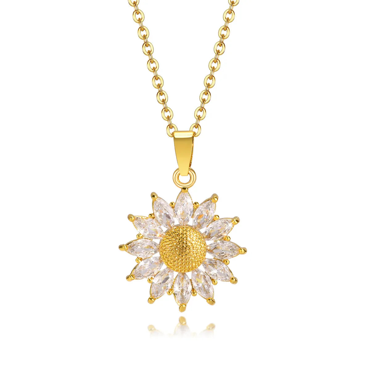 Fashion Flower Titanium Steel Plating Inlay Zircon Pendant Necklace