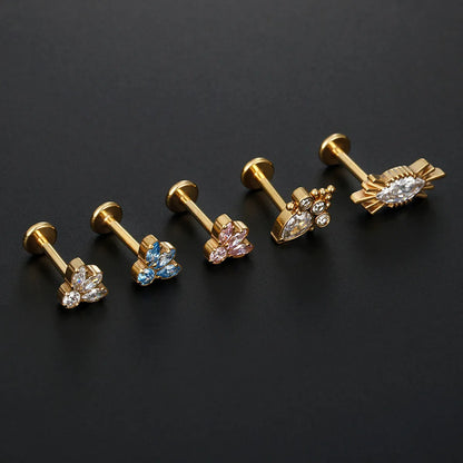 Fashion Flower Titanium Steel Plating Zircon Lip Stud 1 Piece