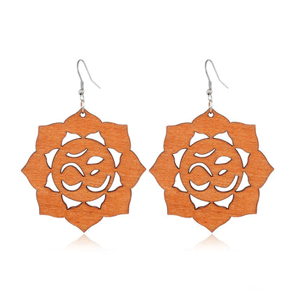 Fashion Flower Wood Handmade Women'S Drop Earrings 1 Pair