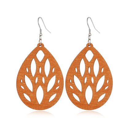 Fashion Flower Wood Handmade Women'S Drop Earrings 1 Pair