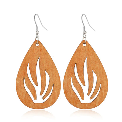 Fashion Flower Wood Handmade Women'S Drop Earrings 1 Pair