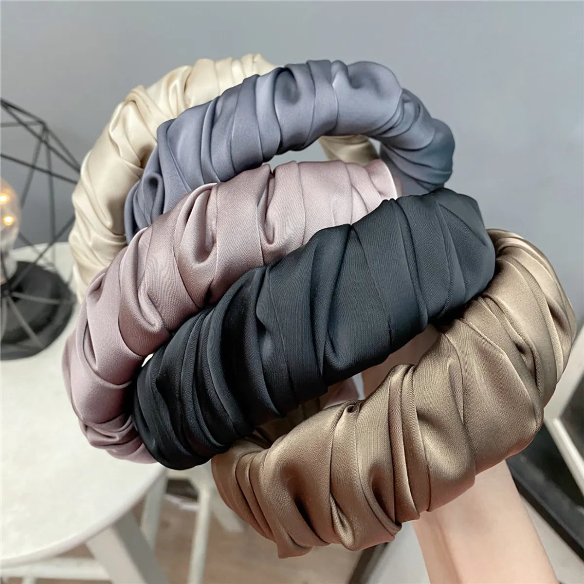 Fashion Folded Girl Wide-Brimmed Fabric Hair Creative Solid Color Headband