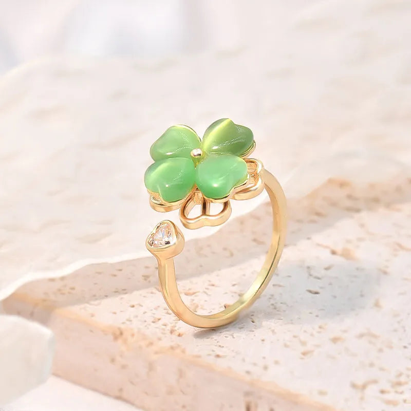 Fashion Four Leaf Clover Heart Shape Titanium Steel Plating Inlay Rhinestones Opal Rings Earrings Necklace