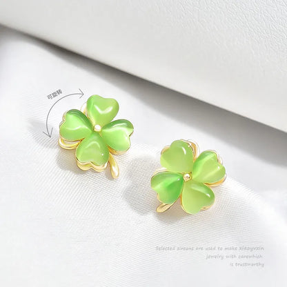 Fashion Four Leaf Clover Heart Shape Titanium Steel Plating Inlay Rhinestones Opal Rings Earrings Necklace