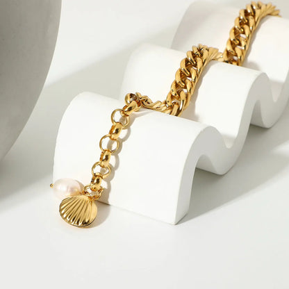 Fashion Freshwater Pearl 18k Gold Plated Stainless Steel Bracelet