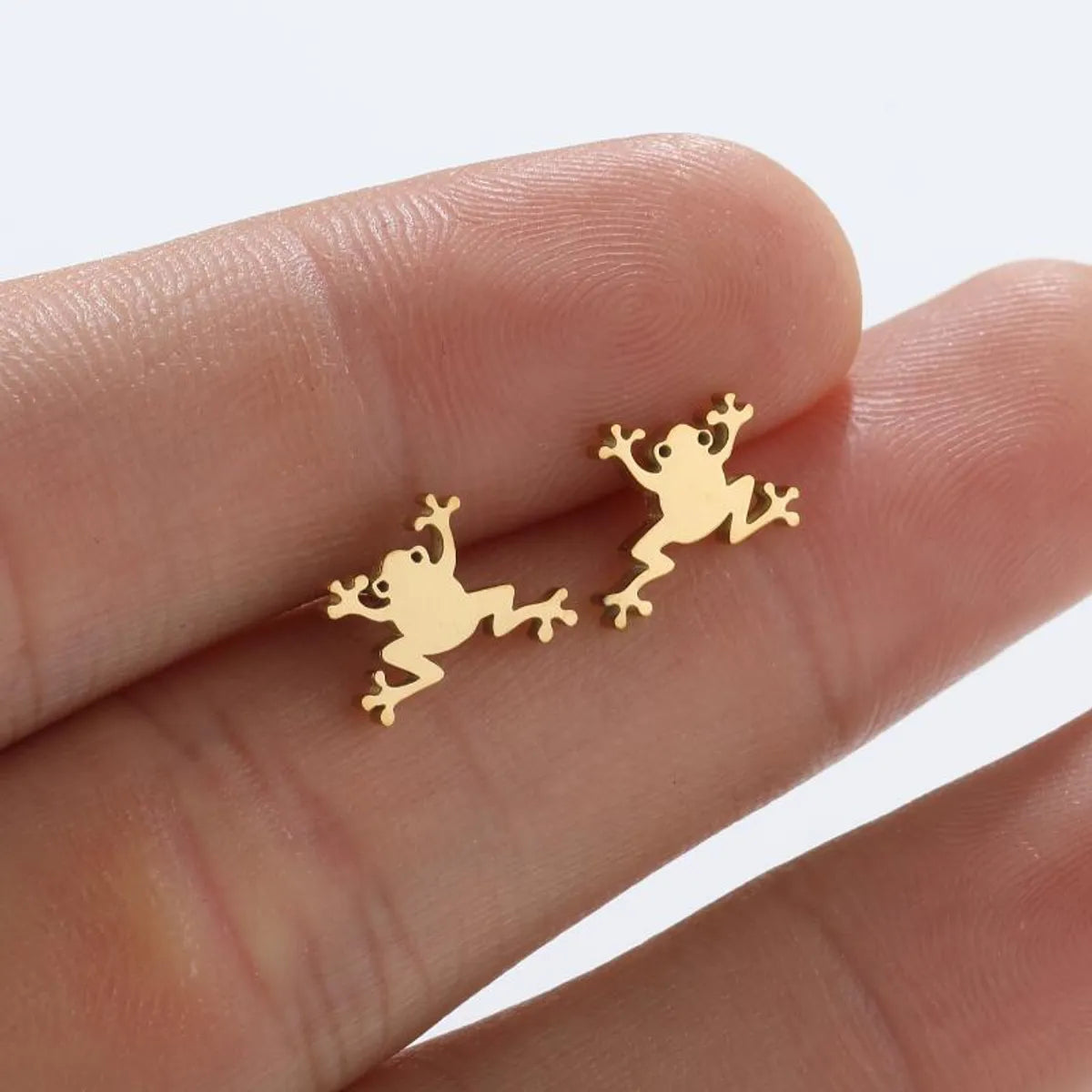 Fashion Frog Stainless Steel Plating Ear Studs 1 Pair