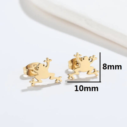 Fashion Frog Stainless Steel Plating Ear Studs 1 Pair