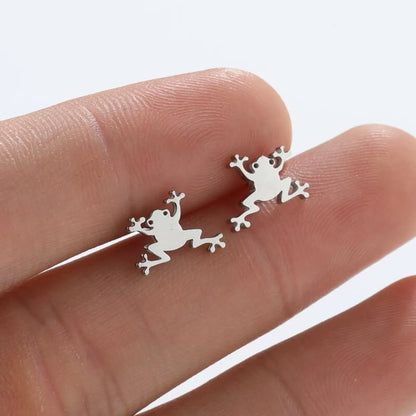 Fashion Frog Stainless Steel Plating Ear Studs 1 Pair