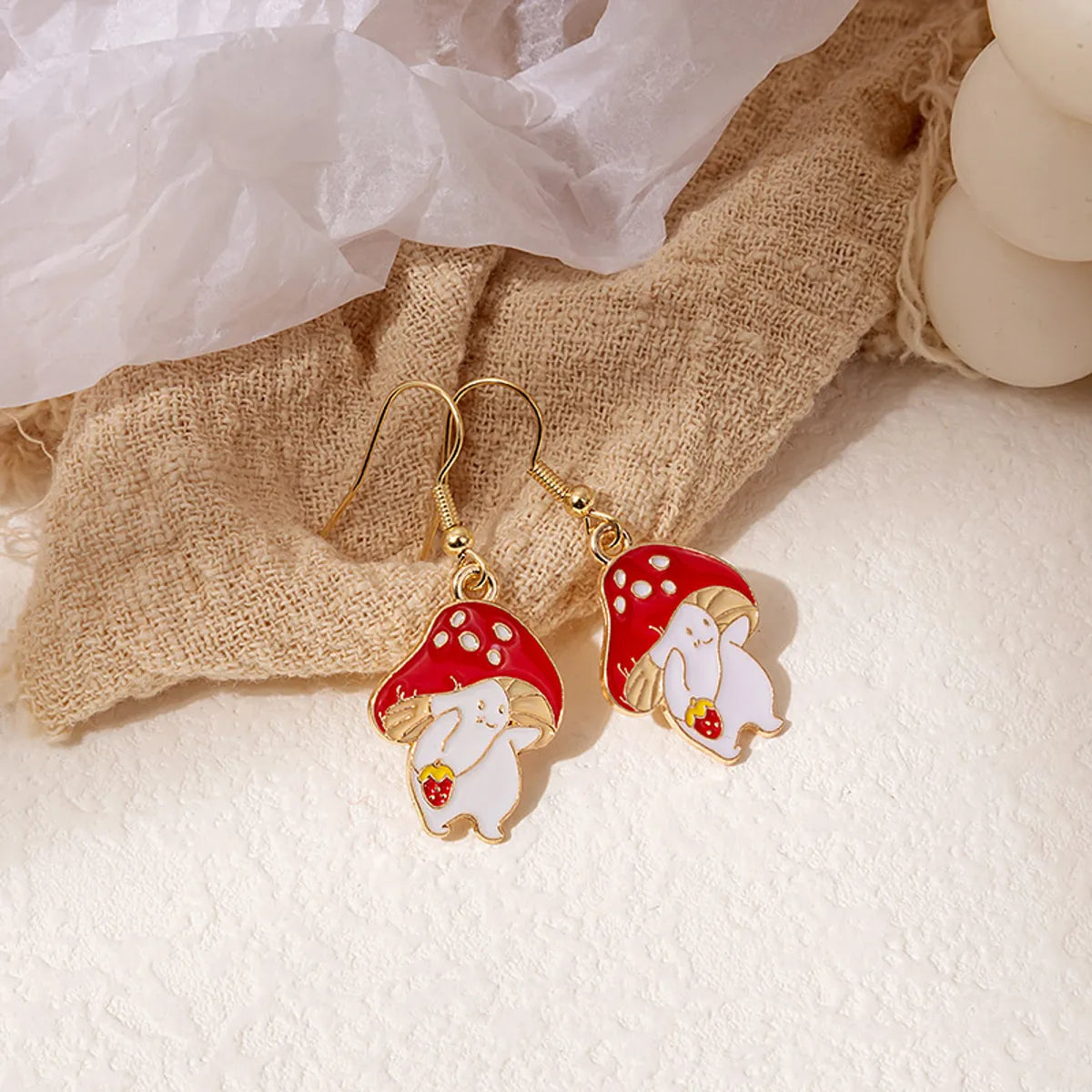 1 Pair Fashion Fruit Cat Mushroom Enamel Alloy Drop Earrings