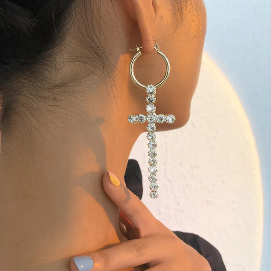 Fashion Full Diamond Cross Earrings Wholesale