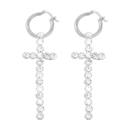 Fashion Full Diamond Cross Earrings Wholesale