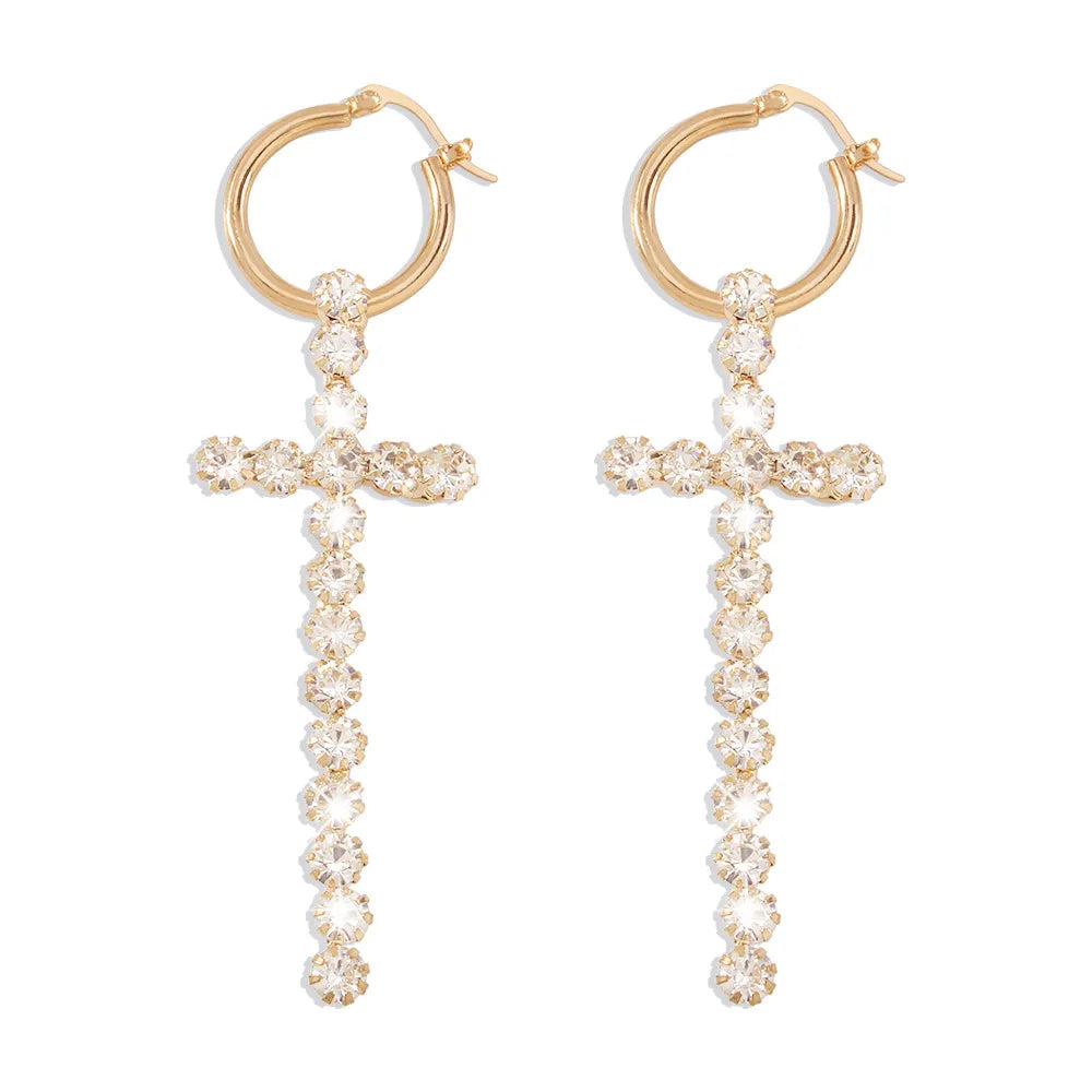 Fashion Full Diamond Cross Earrings Wholesale