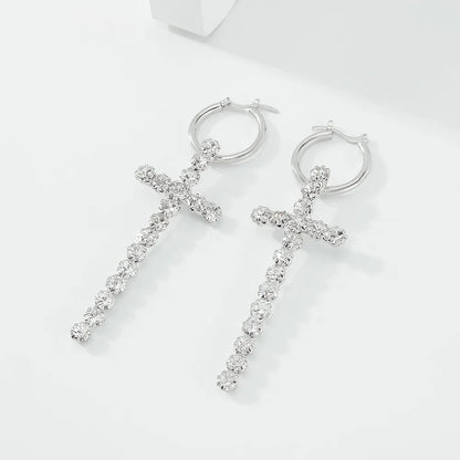 Fashion Full Diamond Cross Earrings Wholesale