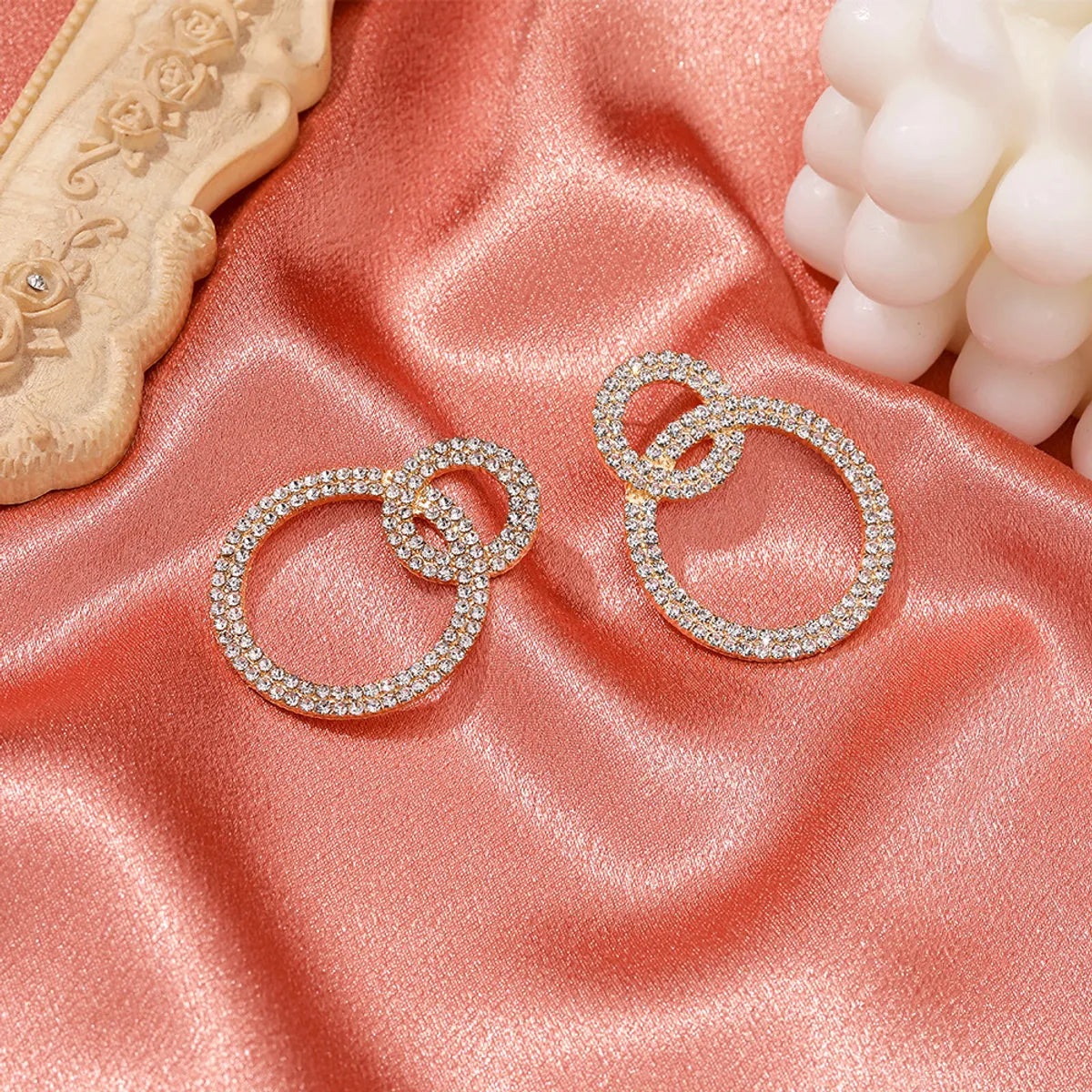 Fashion Full Diamond Geometric Double Circle Earrings Wholesale Nihaojewelry