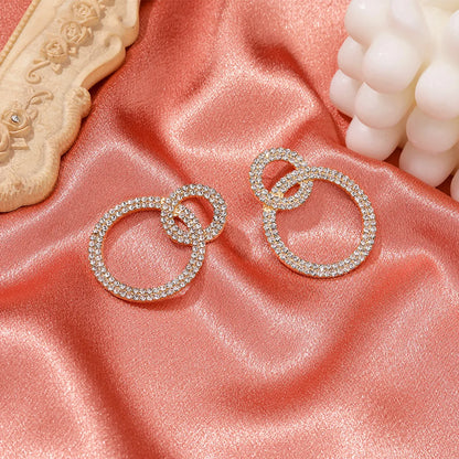 Fashion Full Diamond Geometric Double Circle Earrings Wholesale Nihaojewelry