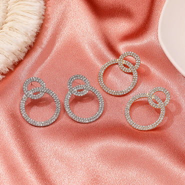 Fashion Full Diamond Geometric Double Circle Earrings Wholesale Nihaojewelry