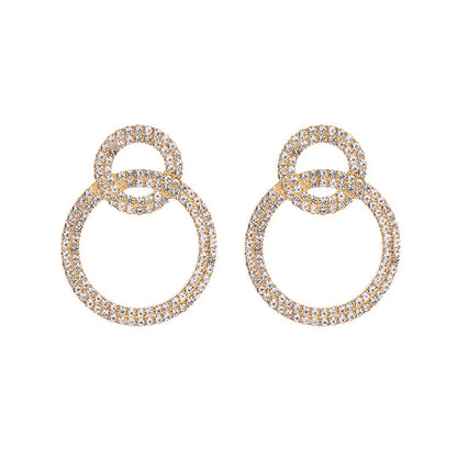 Fashion Full Diamond Geometric Double Circle Earrings Wholesale Nihaojewelry