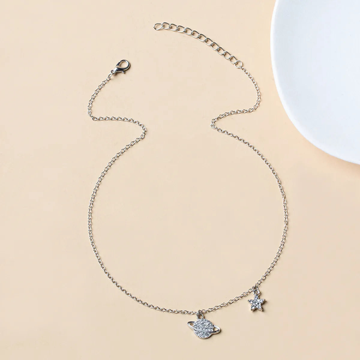 Fashion Full Diamond Planet Five-pointed Star Necklace