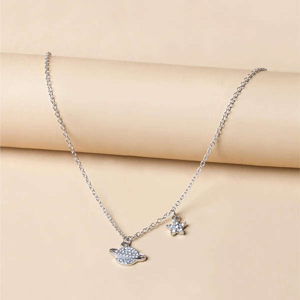 Fashion Full Diamond Planet Five-pointed Star Necklace