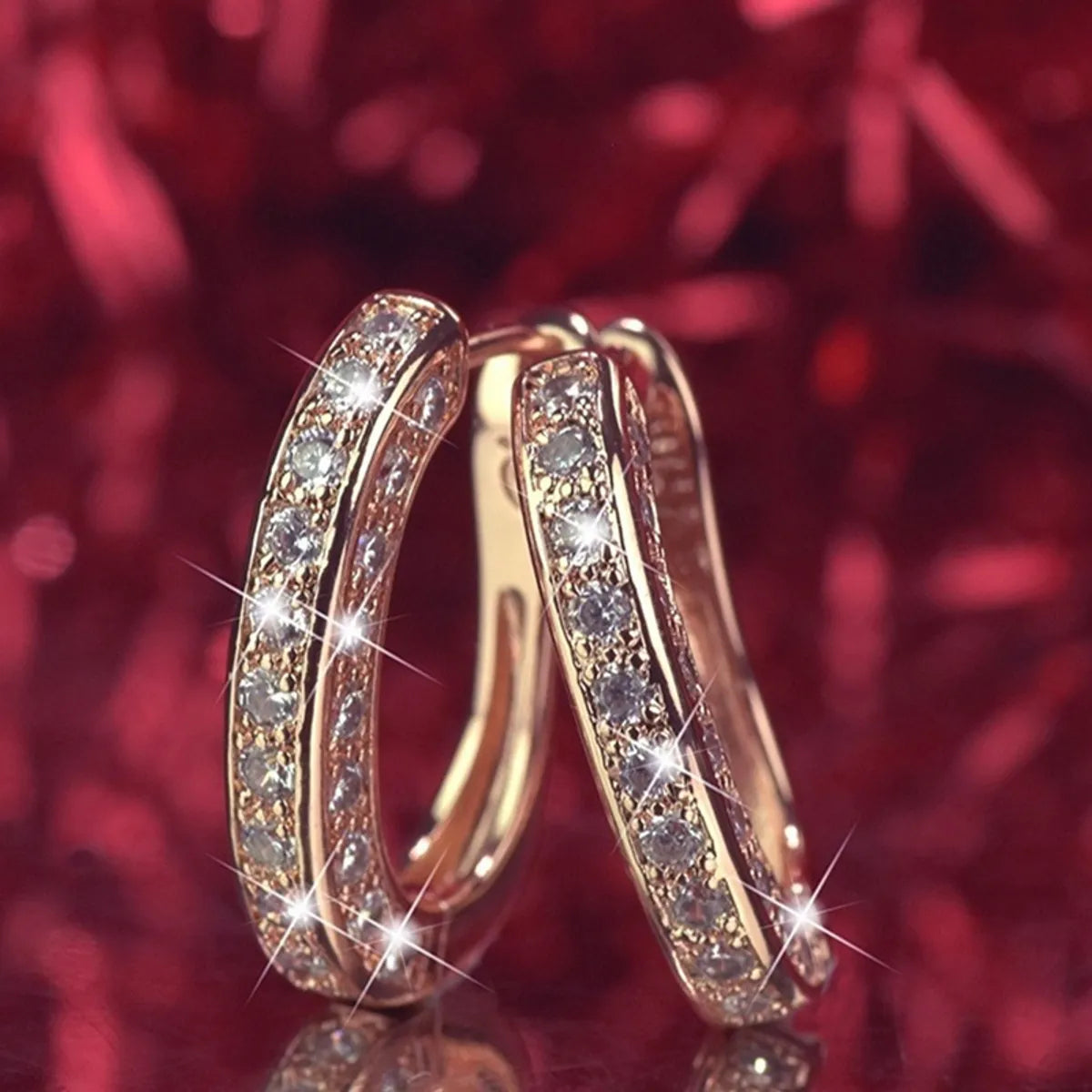 Fashion Geometric Alloy Artificial Diamond Hoop Earrings