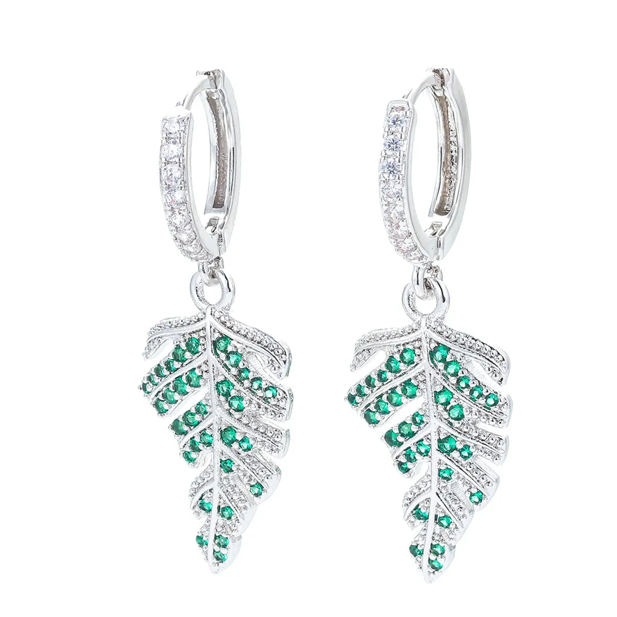 Fashion Full Diamond Zircon Maple Leaf Big Earrings Wholesale