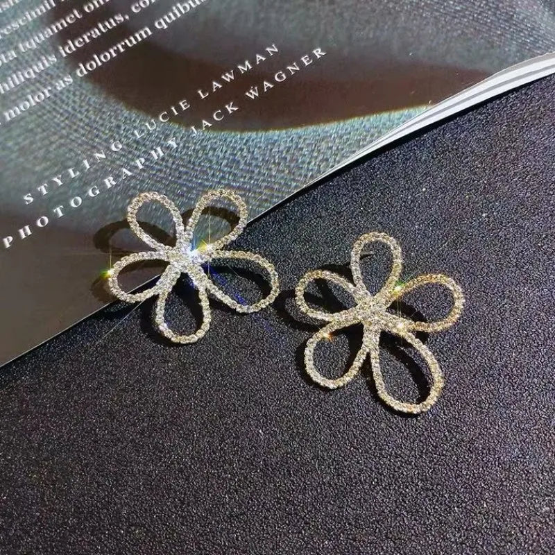 Fashion Full Rhinestone Exaggerated Hollow Flower Stud Earrings Wholesale