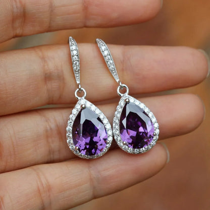 Fashion Full Water Drop Shaped Zircon Copper Earrings Wholesale