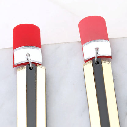 Fashion Fun Exaggerated Earrings Creative Funny Pencil Stationery Acrylic Tassel Earrings Wholesale