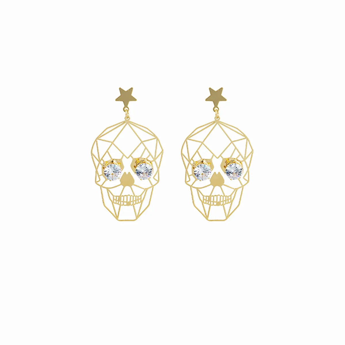 Fashion Funny Halloween Golden Skull Face Copper Earrings