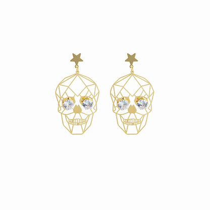 Fashion Funny Halloween Golden Skull Face Copper Earrings