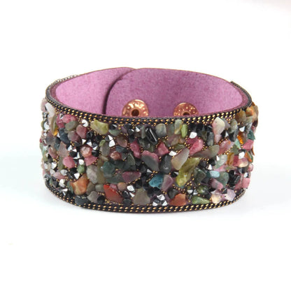 Fashion Gems Gravel Leather Irregular Crystal Bracelet