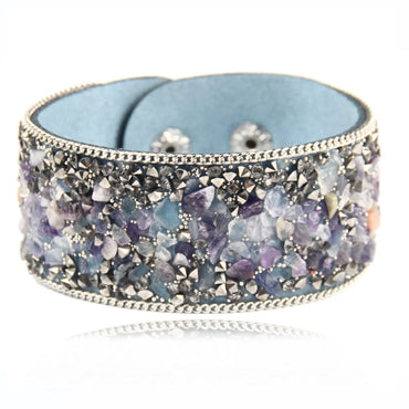 Fashion Gems Gravel Leather Irregular Crystal Bracelet