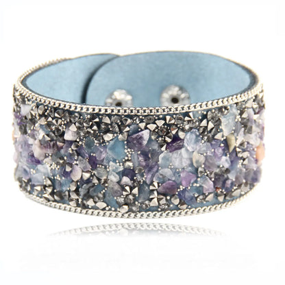 Fashion Gems Gravel Leather Irregular Crystal Bracelet